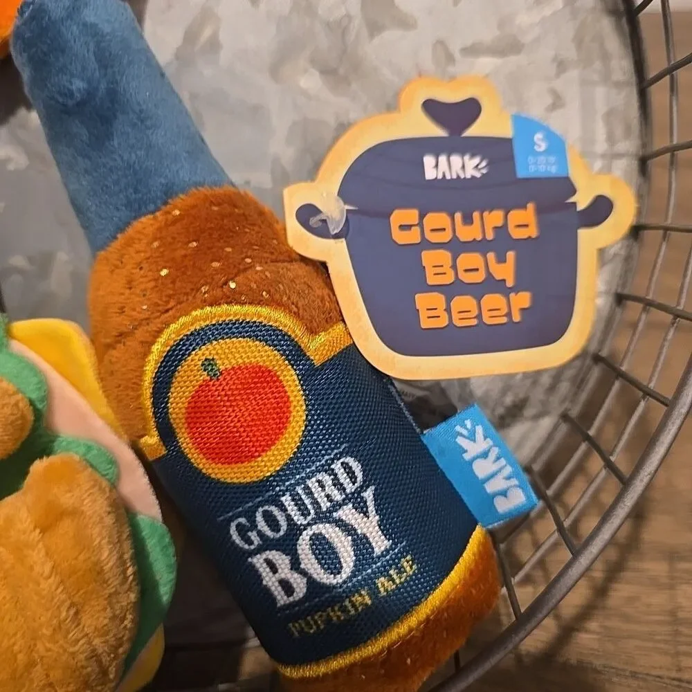 Bark Box Dog Toys Thanksgiving Theme Small Dog Leftovers & Gourd Boy Beer